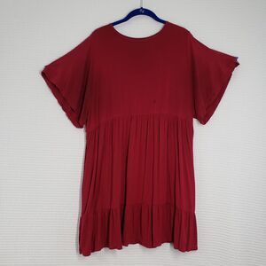 Exotica Babydoll Mini Dress Womens Large/XL Red Maroon Short Sleeve Pockets